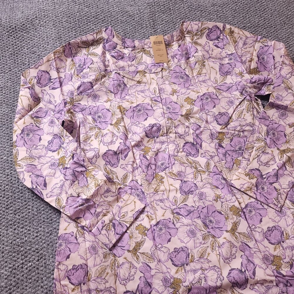Duluth Womens Wrinkle Fighter Tunic No Gape Floral  Purple Button Shirt Pink - Picture 10 of 12